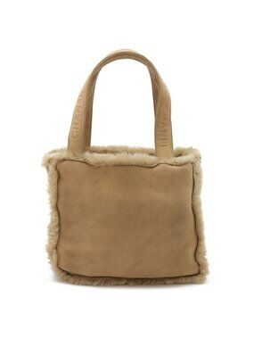 Chanel Logo Tote Mouton Suede Leather Beige